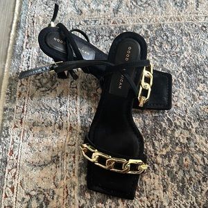Good American, Suede, Gold Buckle sandals